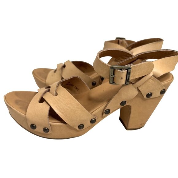 Kork-Ease Womens Leather Strappy Sandals Size 7 Tan Wedge Heel & Buckle - Picture 7 of 9